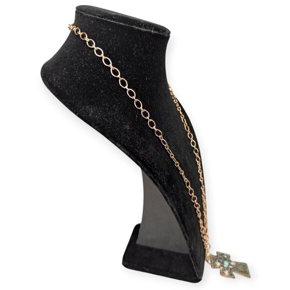 Copper & Turquoise Cross Pendant Necklace 2" x 1.5" w/Chain Necklace - Picture 5 of 11